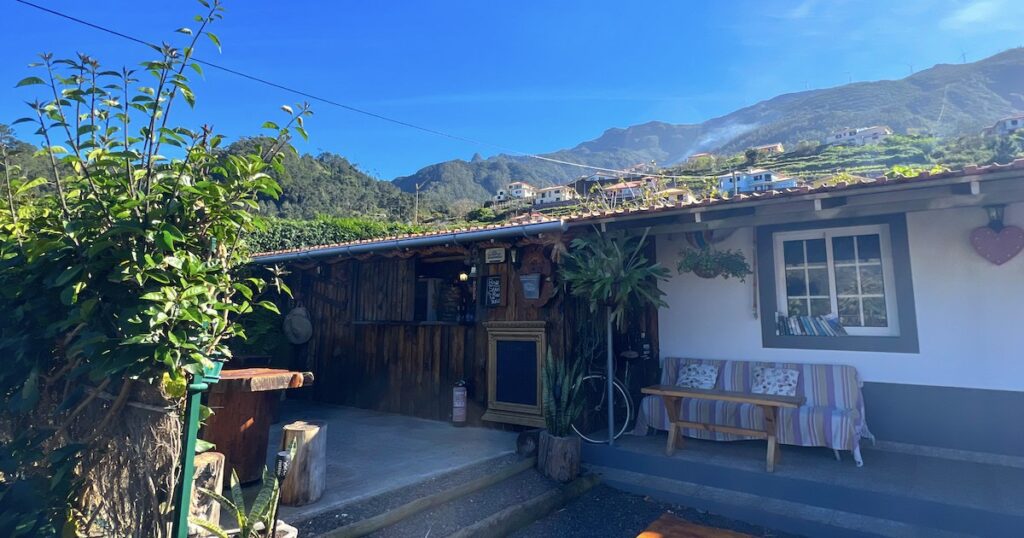 A cosy wooden bar at Granny's Farm in Sao Vicente.