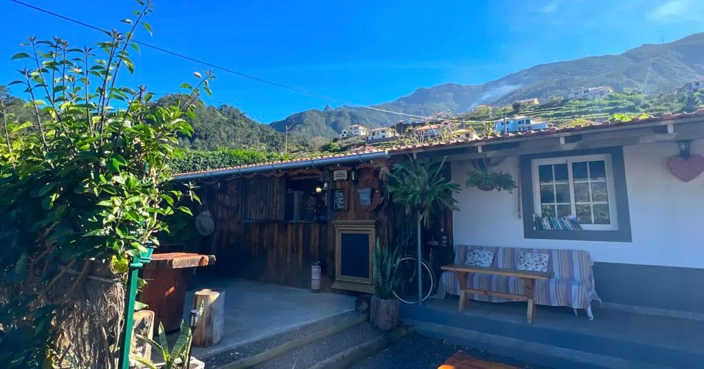 A cosy wooden bar at Granny's Farm in Sao Vicente.